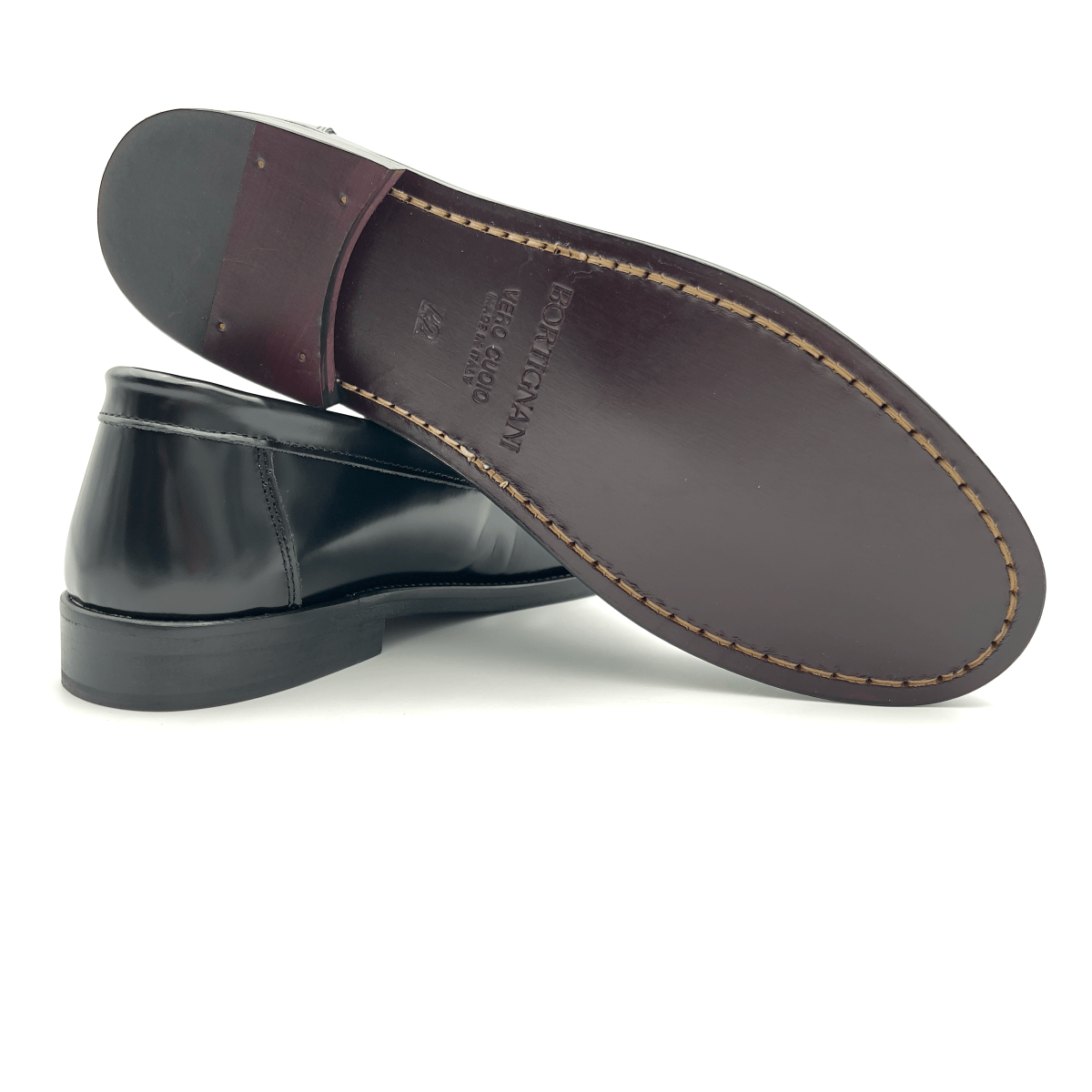 Black Brushed Leather Clamp Loafers Bortignani
